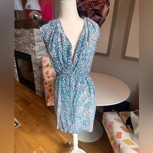 Sandro pink and blue leopard zip up dress